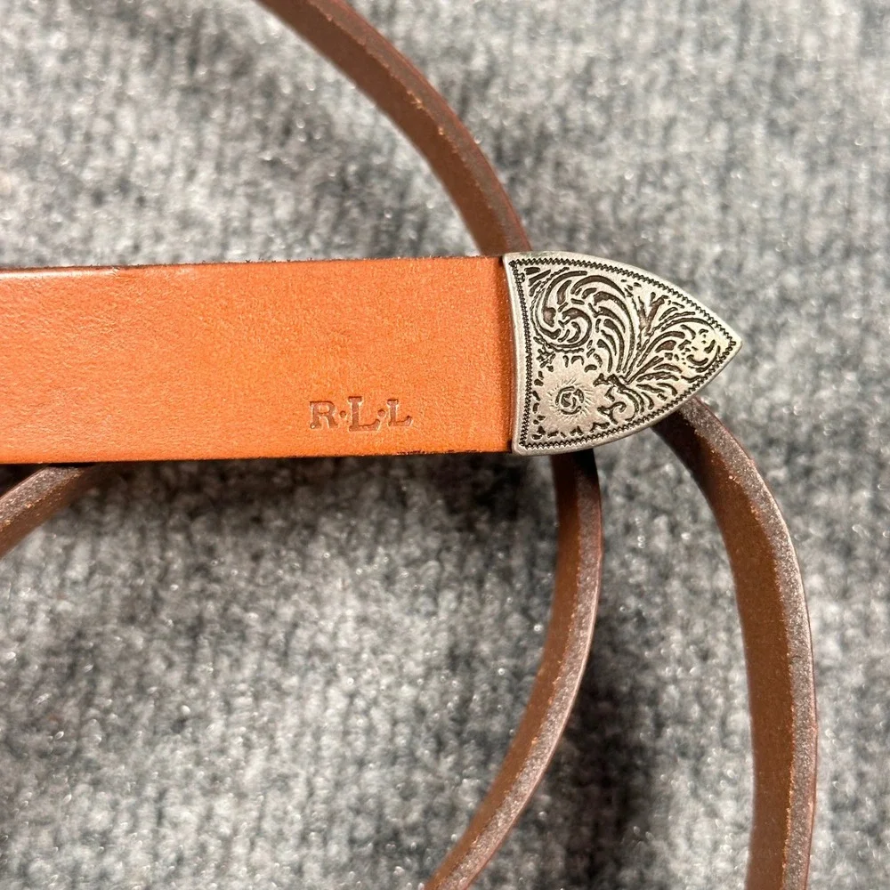 Lauren Ralph Lauren Womens Cuoio Brown Leather Western Belt Silver Buckle M NEW
